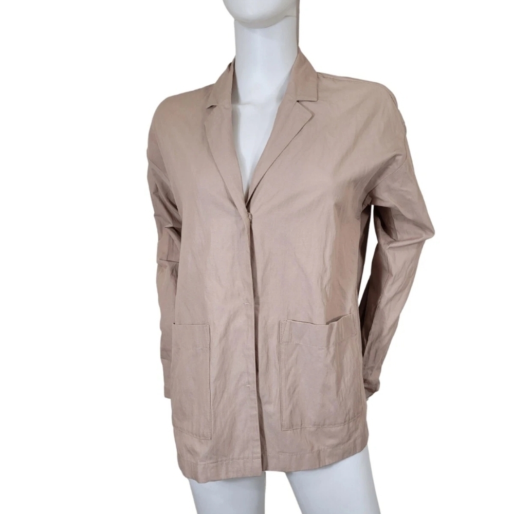 Eileen Fisher Women's Size XS Oversized jacket Tan Organic Cotton Blend 01